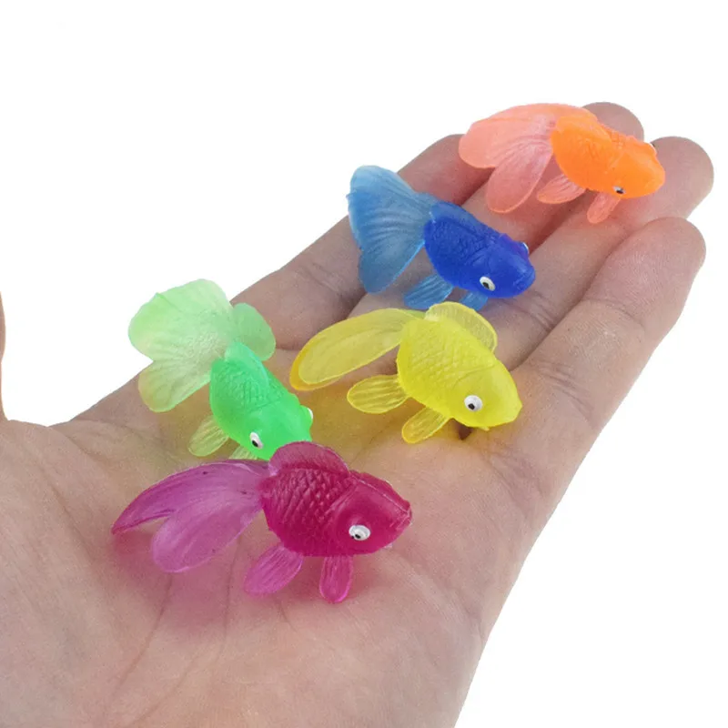 Decoração de tanque de peixes, 10 peças, simulação de borracha, pequeno mini peixinho dourado, brinquedo infantil, decoração, brinquedos de banho de bebê