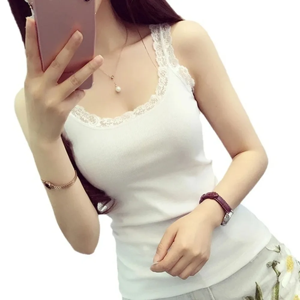 Tops negros, camiseta sin mangas de verano para mujer con Top de encaje, ropa interior roja, camisolas de encaje, ropa interior holgada, chaleco para mujer