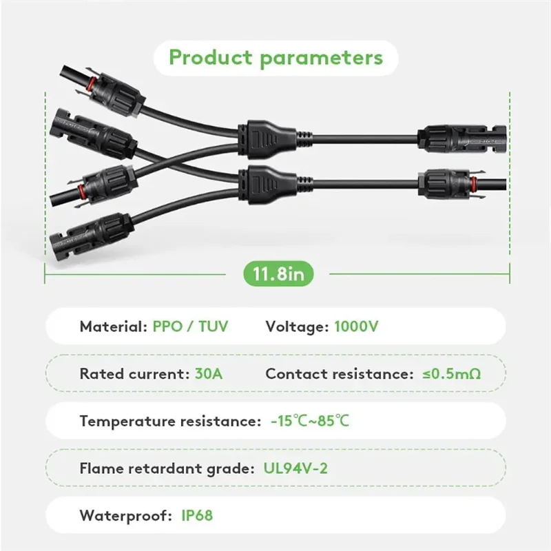 Złącze elektryczne solarny fotowoltaiczny 2 szt. do paneli słonecznych, przewód kablowy, łączenie równoległe gałęzi 2Y, 30A 1000V