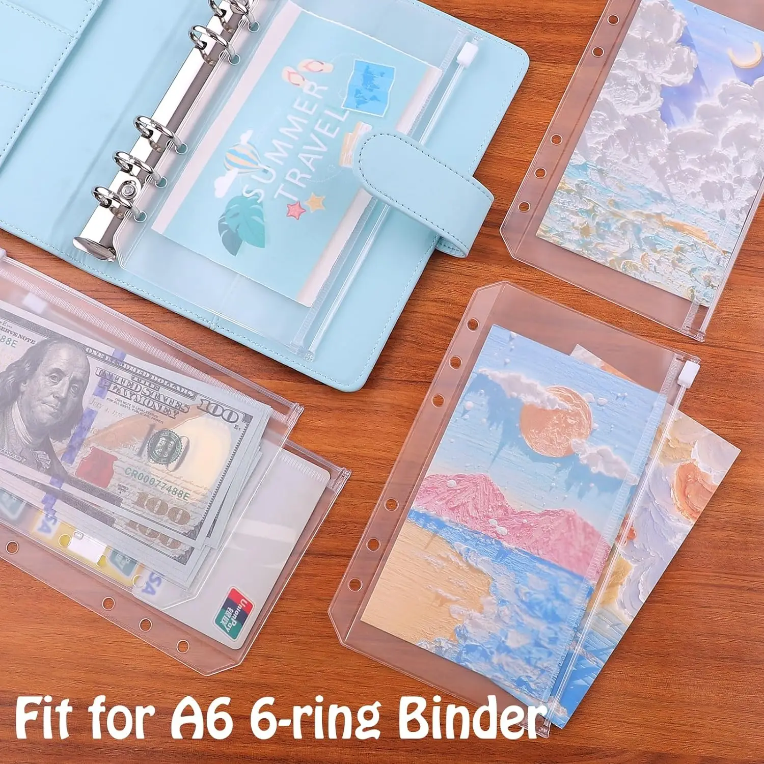 8PCS PVC Bindmiddel Pocket Cash Enveloppen A5 A6 A7 Rits Mappen Zakjes Geld Organizer Budget Document Indienen Losbladige Inserts