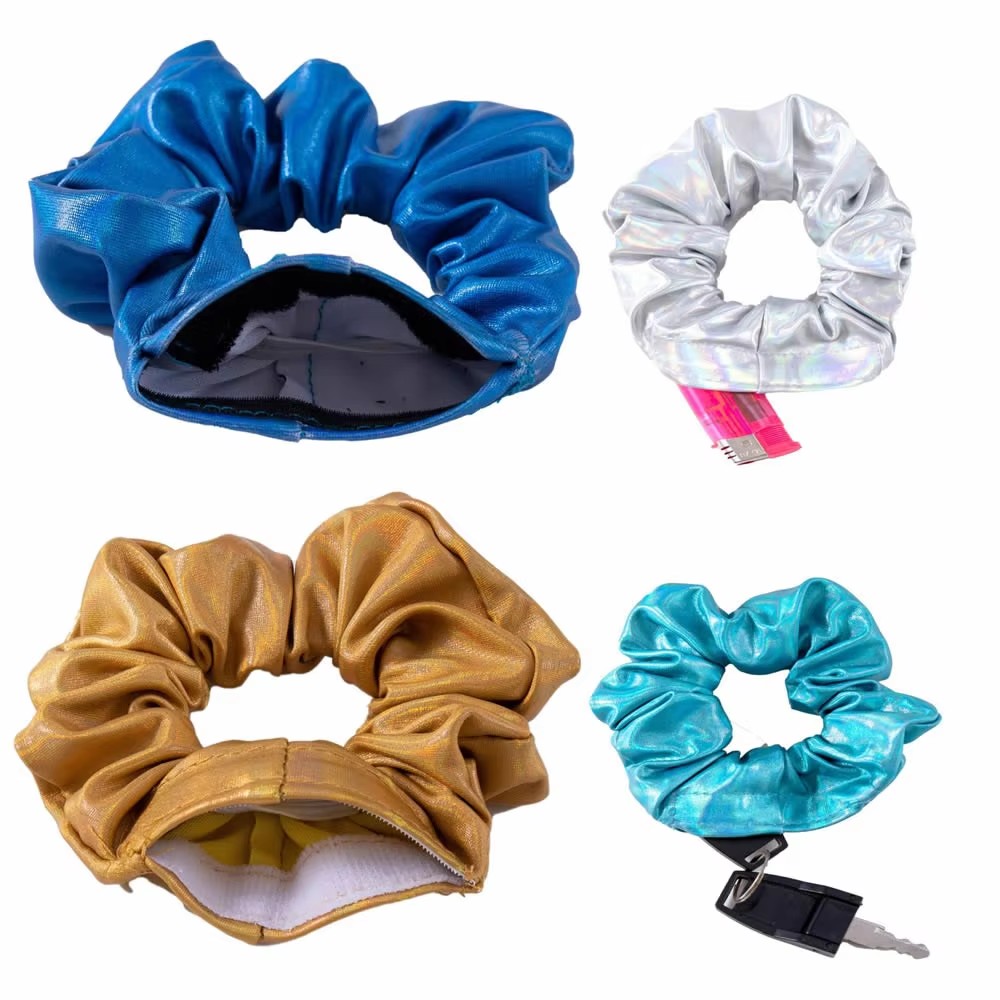 Kreativ tragbar ⁣ Scrunchie Sight Secret Haargummi, versteckter Aufbewahrungskoffer, Haar für Reisen, Outdoor, sicher, mit Aufbewahrungstasche, versteckt Schlüssel