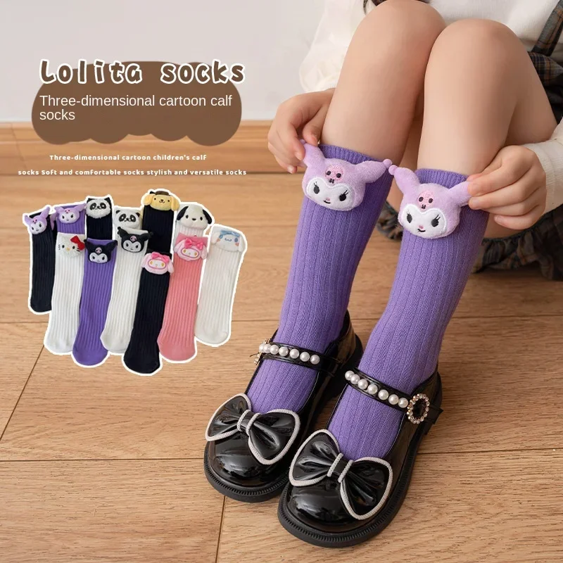 Kuromi Melody Cinnamoroll Kitty Cat Calzini Sanrio per ragazze dei bambini Cartoon Kawaii Calzini per studenti alla moda a tubo centrale in stile coreano