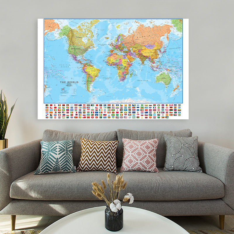 World แผนที่ Wall Decor Art โปสเตอร์พิมพ์ตกแต่งแขวนรูปภาพสําหรับสํานักงานโรงเรียนภาพวาดตกแต่งแผนที่ท่องเที่ยว 100x70 ซม