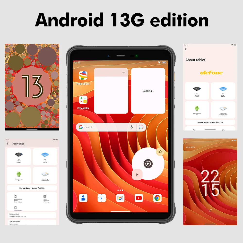 Ulefone Armor Pad Lite Tablet robusto IP68/IP69K Android Tablet, 6 GB (3 GB + 3 GB de RAM), 32 GB de ROM 13 MP câmera