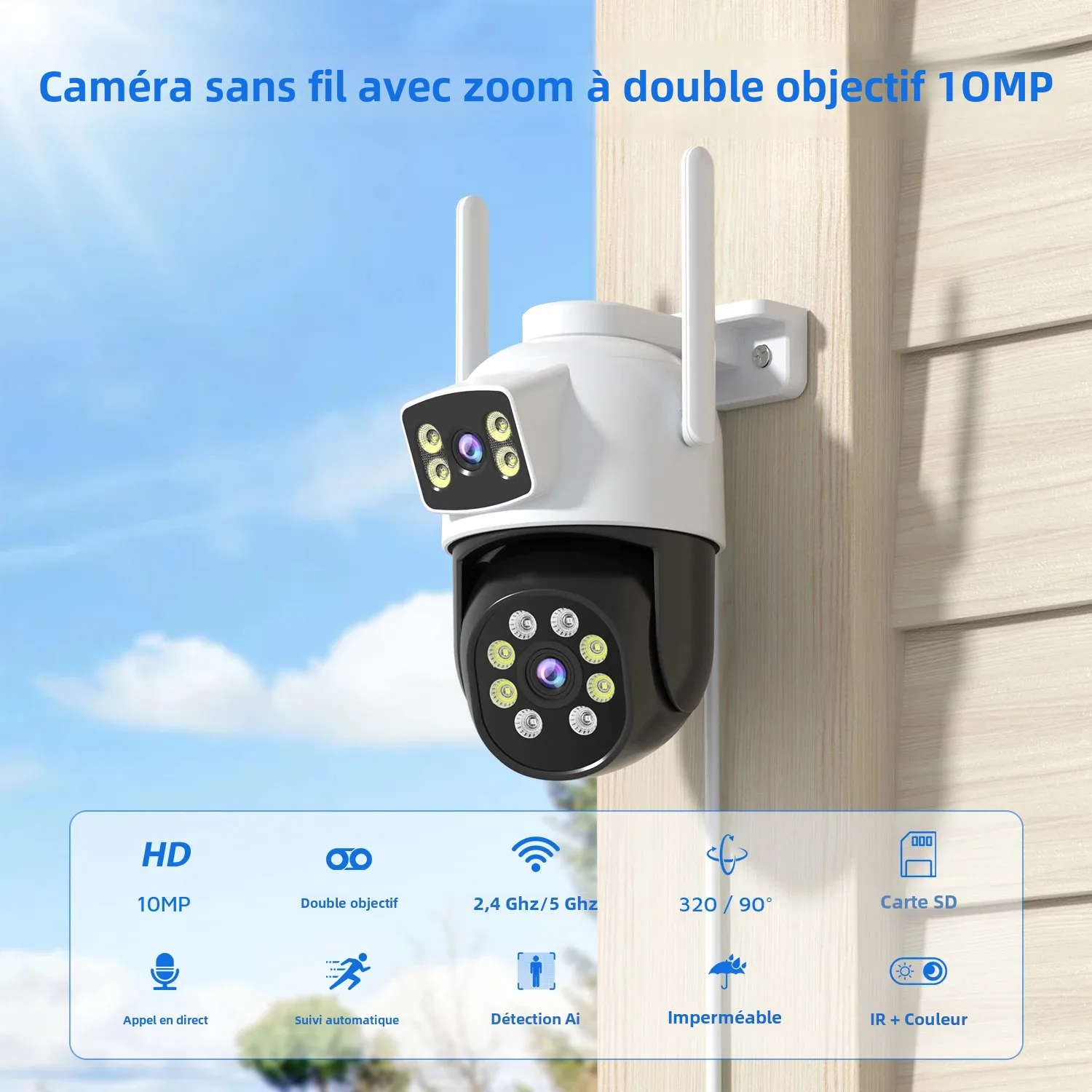 10MP 5K PTZ WiFi caméra IP Protection de sécurité double objectif écran couleur Vision nocturne suivi automatique CCTV caméra de Surveillance O-KAM Pro