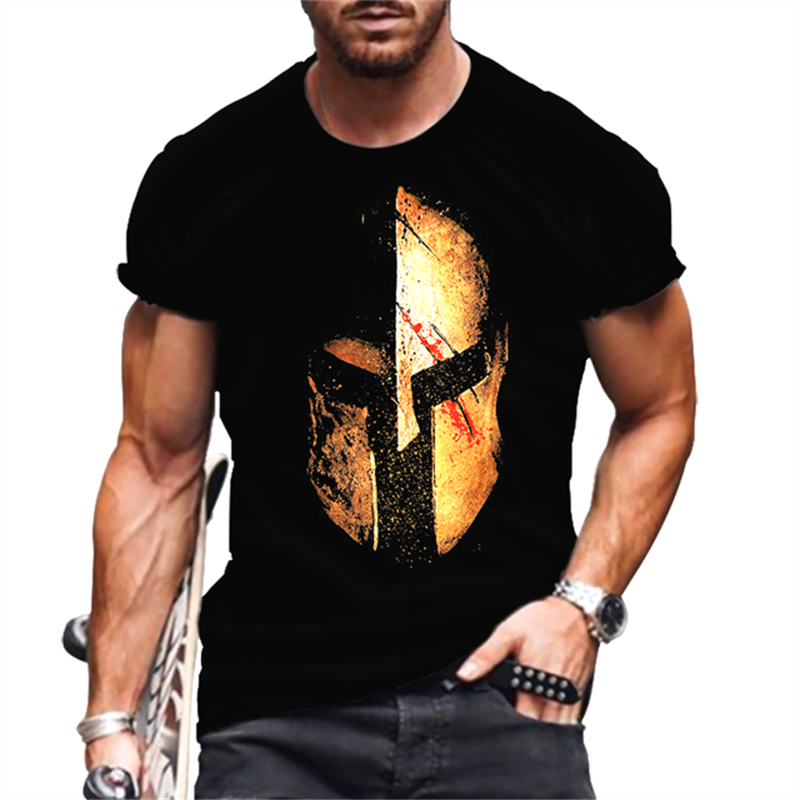 2023 baru musim panas pria kain berkualitas tinggi Sparta 3D T-shirt dicetak kerah o lengan pendek kasual pakaian olahraga ekstra besar shi