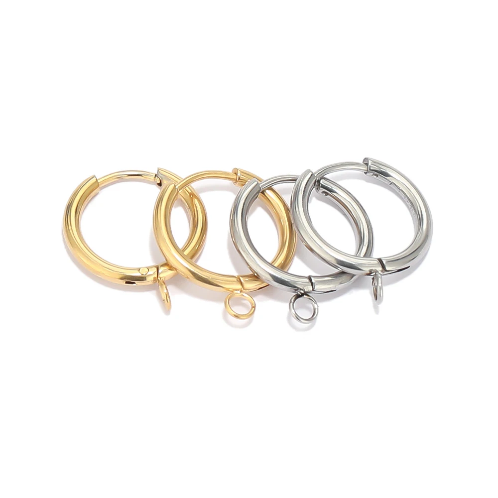 10 pçs de aço inoxidável banhado a ouro huggie brincos ganchos com laço orelha post salto anel para diy jóias fazendo descobertas
