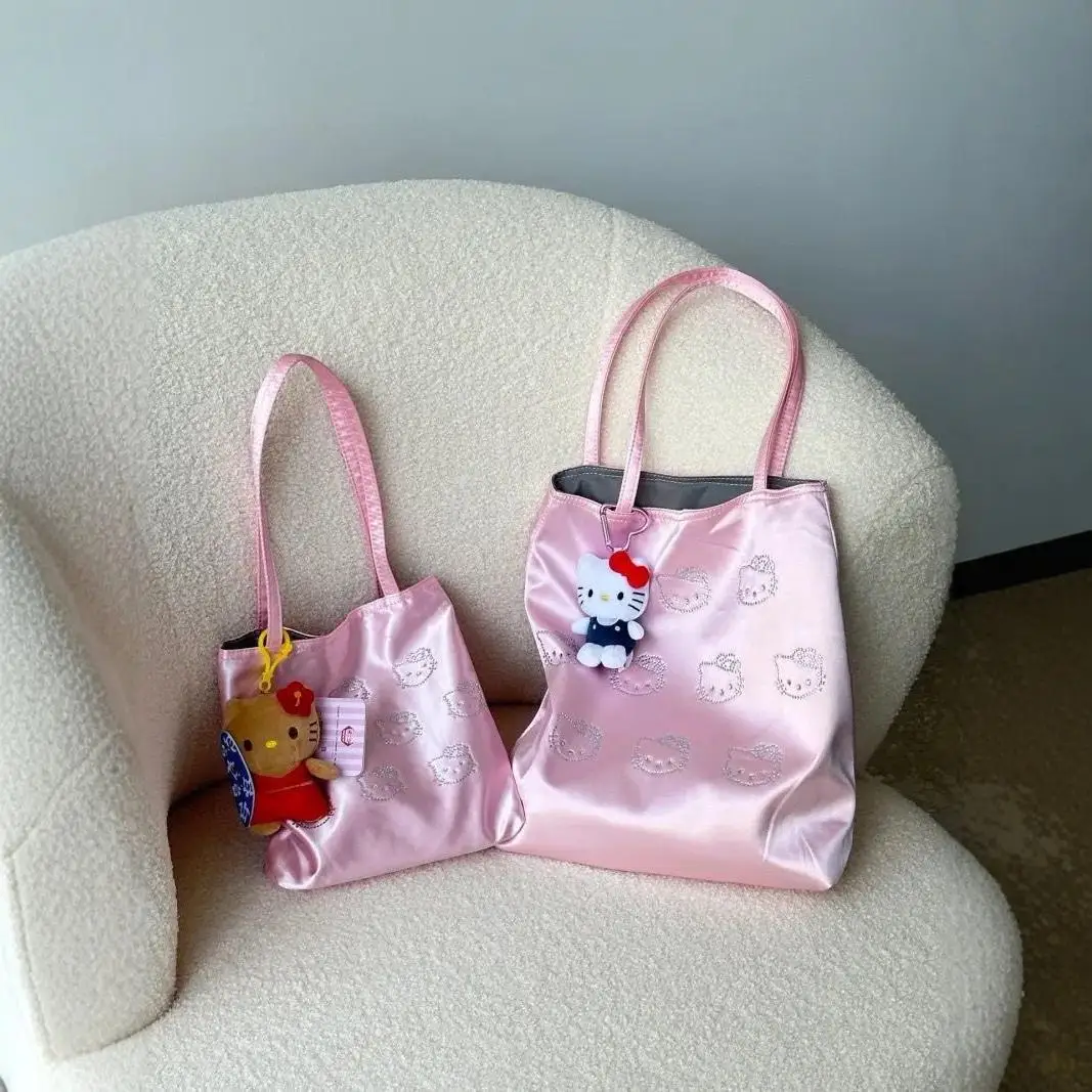 2025 Hot Diamond Shoulder Bag with Silk Surface Cute and High End Tote Versatile Handheld for Girls Large Capacity