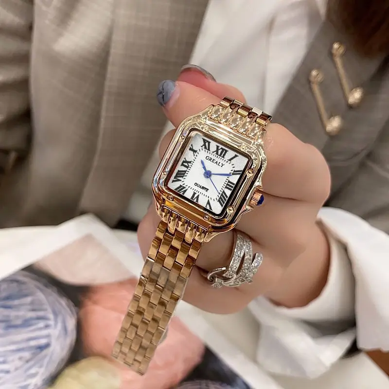 Nuevos relojes cuadrados a la moda para mujer, correa de aleación de oro, relojes de pulsera de cuarzo de lujo para mujer, reloj de escala romana de calidad para regalo