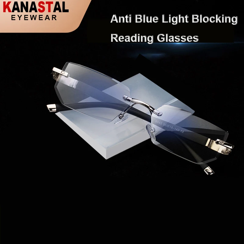 Áo Xanh Dương Chặn Ánh Sáng Mắt Nữ Dimond Cắt Không Gọng Kính Mắt Khung Chống Mệt Mỏi Hyperopia Presbyopic Kính Mắt