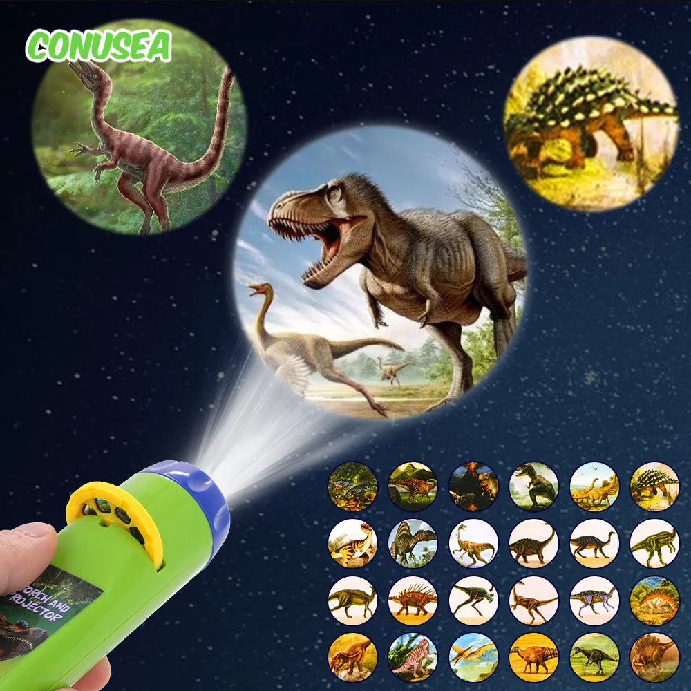 Lanterna de projeção crianças projetor luz bonito educacional dos desenhos animados dinossauro brinquedo imagem luz dormir aprendizagem diversão criança brinquedos
