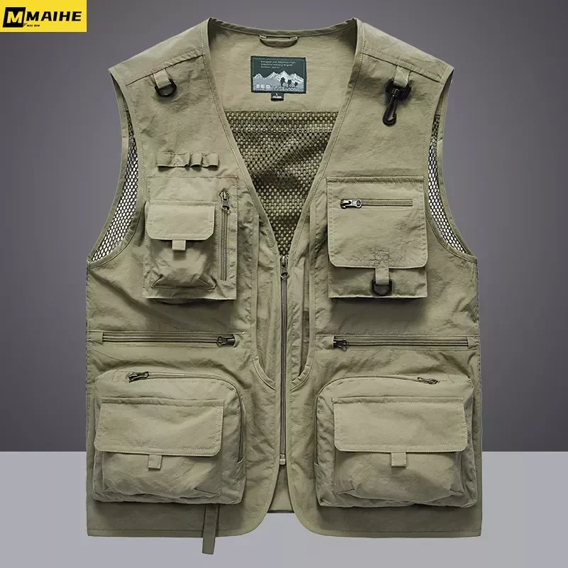 Clearance_14 bolsillos, novedad de verano, chaleco táctico de EE. UU. para senderismo y pesca, chaleco de fotógrafo para hombre, chaqueta sin mangas de carga de malla también