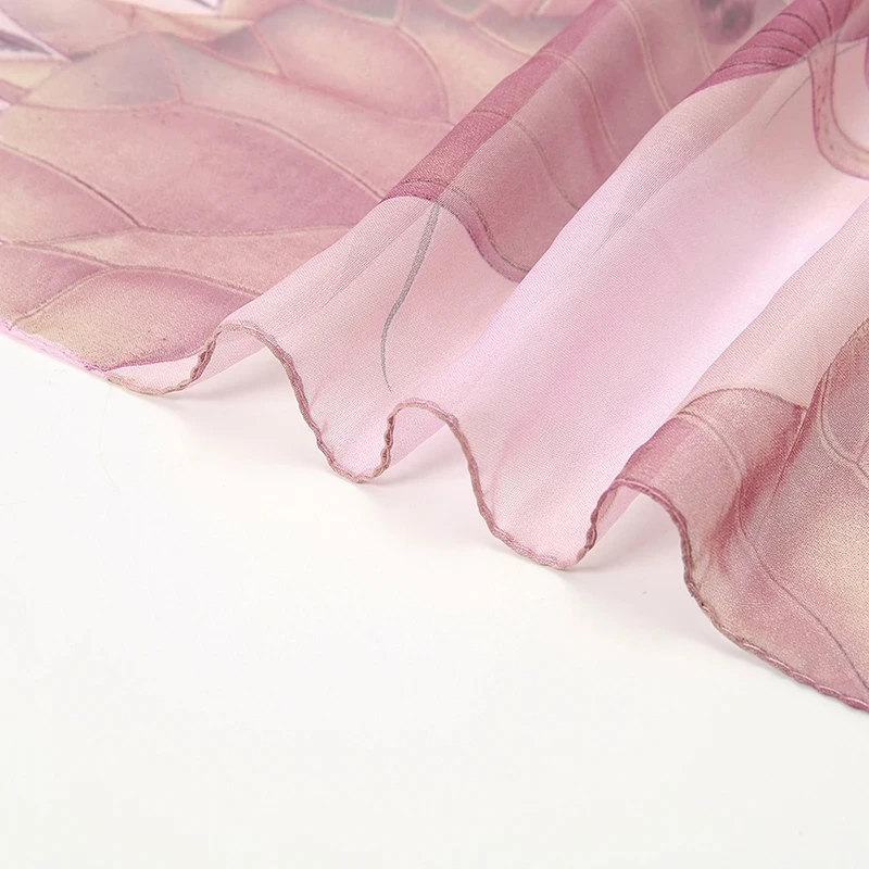 Lenço de chiffon com estampa de lótus, lenço de pescoço leve e elegante para mulheres, verão, proteção solar, lenço de seda, xale 150*50cm