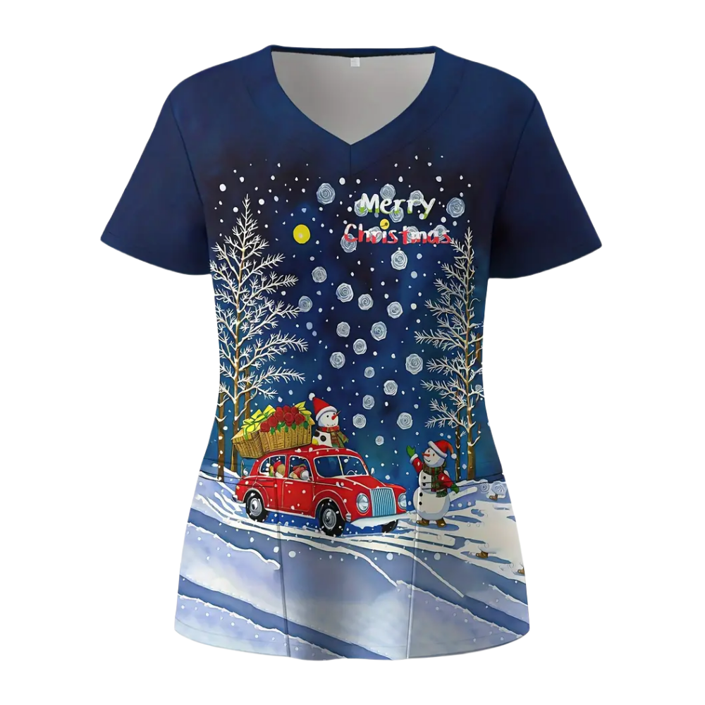 여성용 크리스마스 스크럽 탑, 반팔, V넥 프린트, 플러스 사이즈, 간호, 여름, S-5XL
