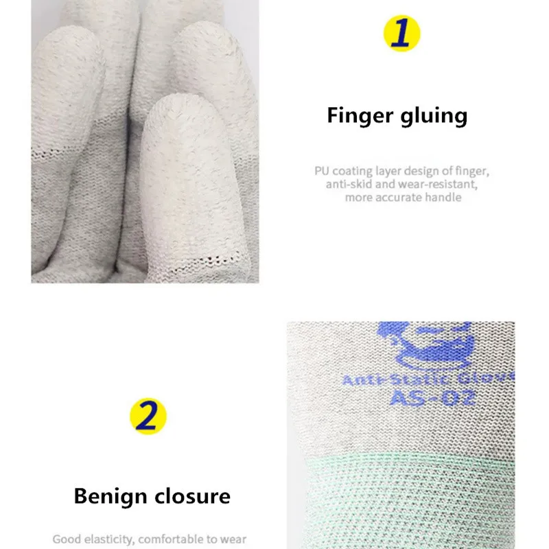 MECÂNICO AS02 Luvas de fibra de carbono antiderrapantes com elasticidade para reparo de peças eletrônicas de telefone Luvas protetoras antiestáticas tamanho L/M