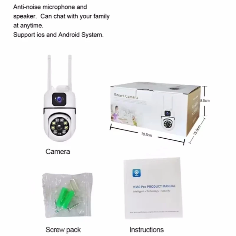 8MP WIFI Surveillance Camera Dual Lens Dual Screen IP Cameras Wireless Auto Tracking Color Night Vision 8X Digital Zoom CCTV Cam