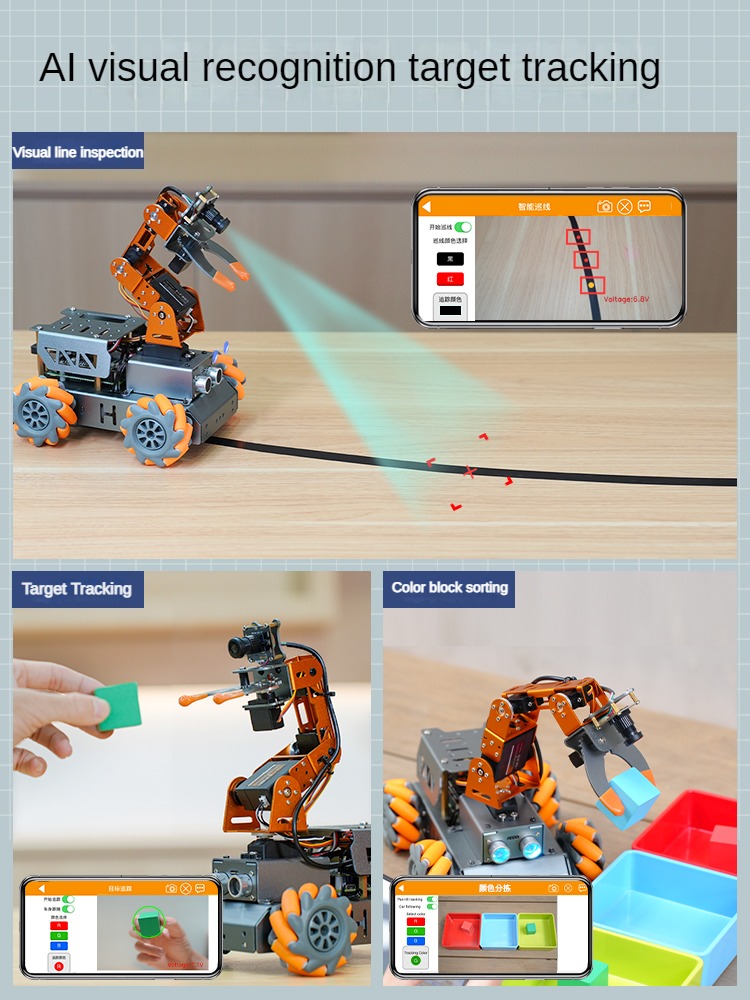 Masterpi vision ai roboter open source 4wd roboter auto roboterarm mit brett für himbeer pi 5/4g roboter diy kit programmier barer roboter