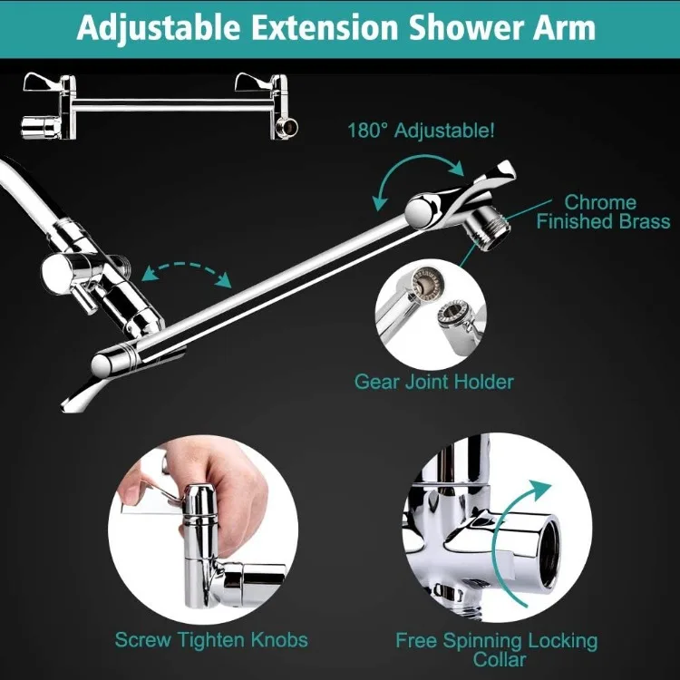 Shower Head, 8 Inch High Pressure Rainfall Shower Head/Handheld Shower Combo with 11 Inch Extension Arm, 9 Settings Adjustable A