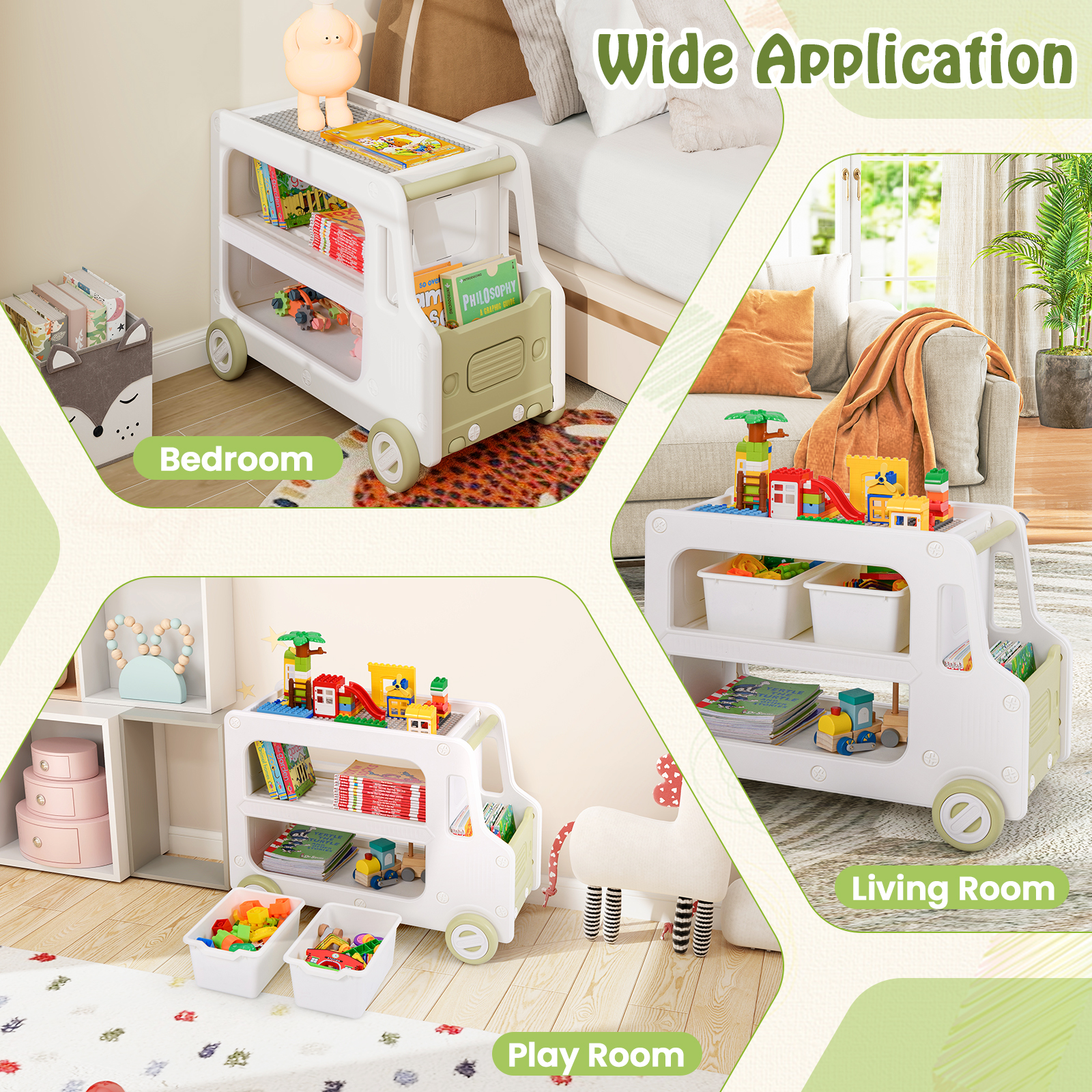 GOFLAME Storage Organizer, 2 in 1 Car Shaped Cabinet w/Safe HDPE Frame, 2-tier Opening Shelf