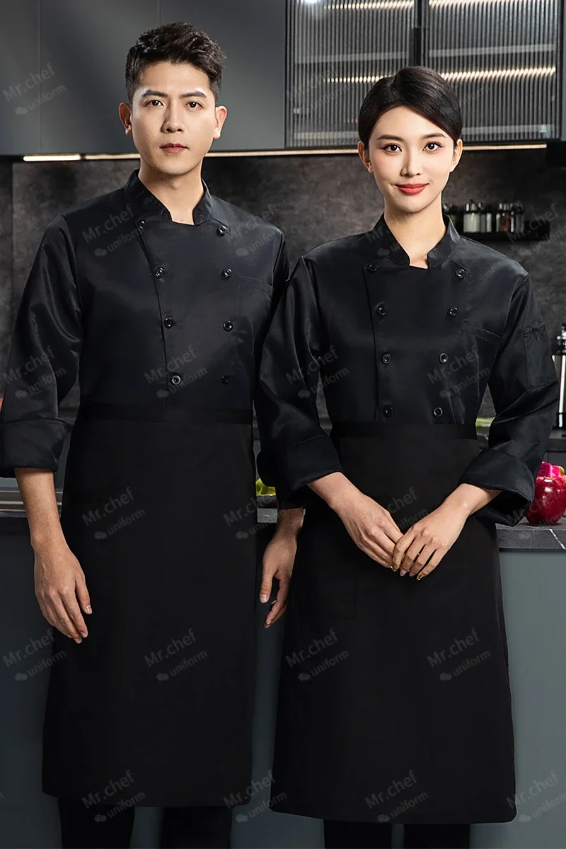白シェフコート長袖ホテルシェフジャケット Tシャツシェフ制服レストランコック制服ベーカリー通気性調理服ロゴ