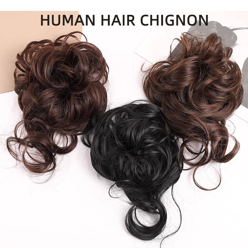 LUPU 100% Echt Haar Broodje Extensions Echt haar Rommelig Broodje Haarstukken Golvend Krullend Echt haar Chignon Tousles Opgestoken Voor Vrouwen Meisjes