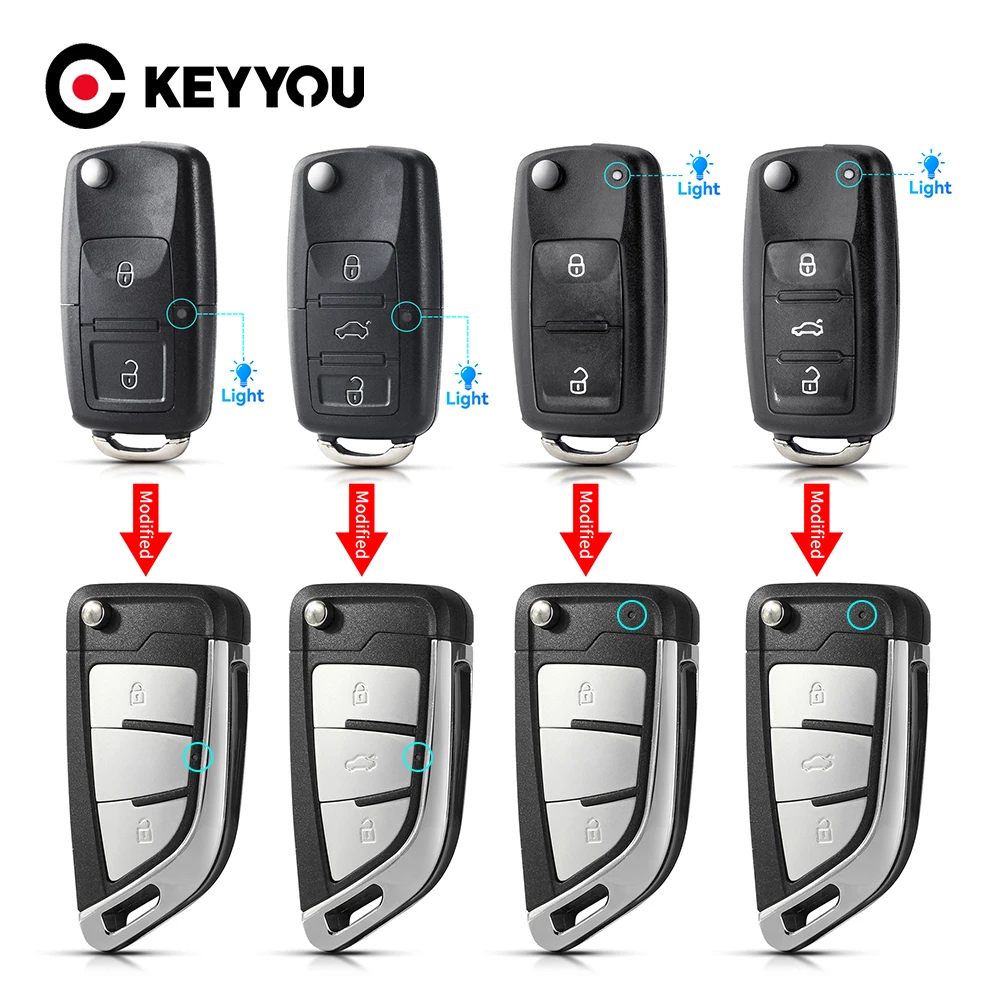 KEYYOU Nowe etui na kluczyk samochodowy do Vw B5 Volkswagen Beetle Caddy Passat Golf Jetta Polo Scirocco Tiguan Touran Skoda Seat Housing
