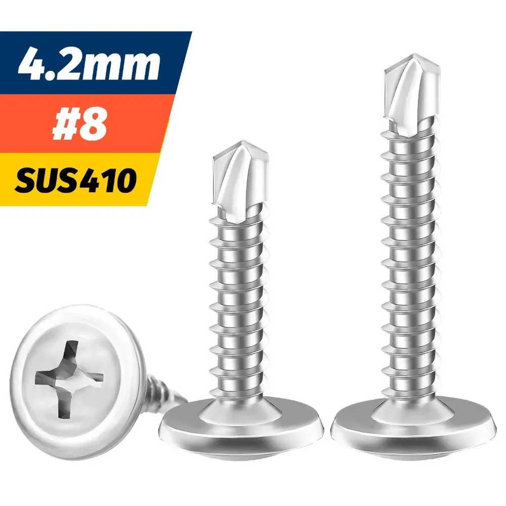 # 8 tornillos autorroscantes para chapa metálica M4.2, tornillos de rosca rápida de alta resistencia con cabeza de armazón, tornos a metal