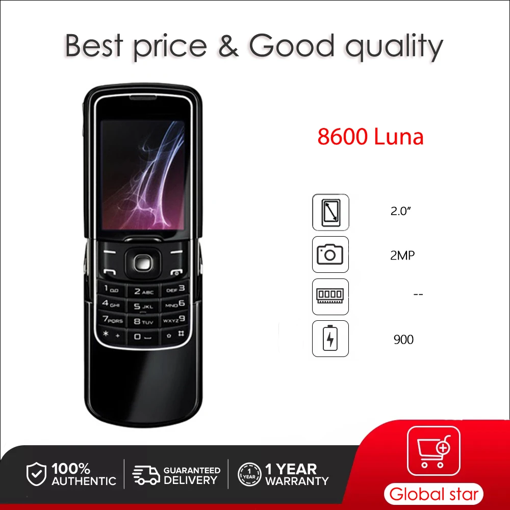 Original Unlocked 8600 Luna 2MP Camera Bluetooth Radio Mobile Phone Russian Arabic Hebrew Keyboard Made in Finland