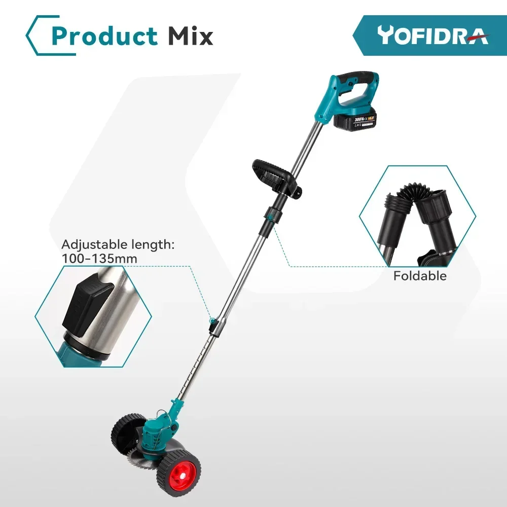YOFIDRA Tosaerba Elettrico Tenuto In Mano Lunghezza Regolabile Taglierina Cordless Giardino Tagliaerba Per 21V 18V Batteria
