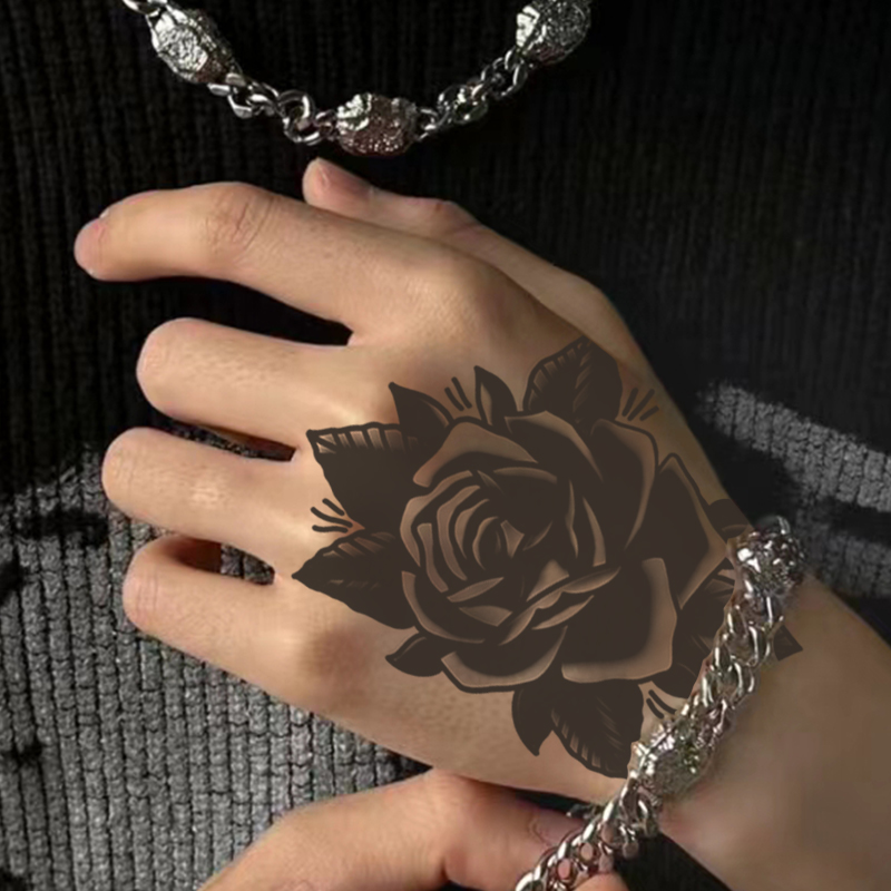 Rosa, pegatinas de tatuajes temporales geniales, duraderas, impermeables, pegatinas de tatuajes a base de hierbas semipermanentes