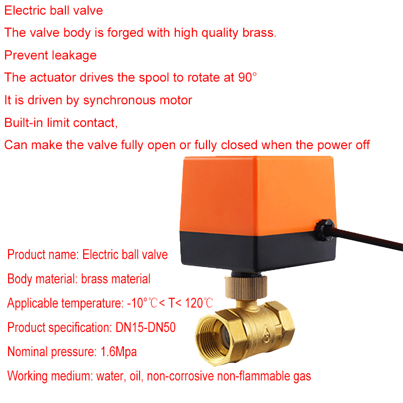 DN15/20/25/32/40/50 AC220V ทองเหลืองบอลวาล์วไฟฟ้าสามสาย 2 ควบคุม 2-way 3-way Solenoid วาล์ว Actuator