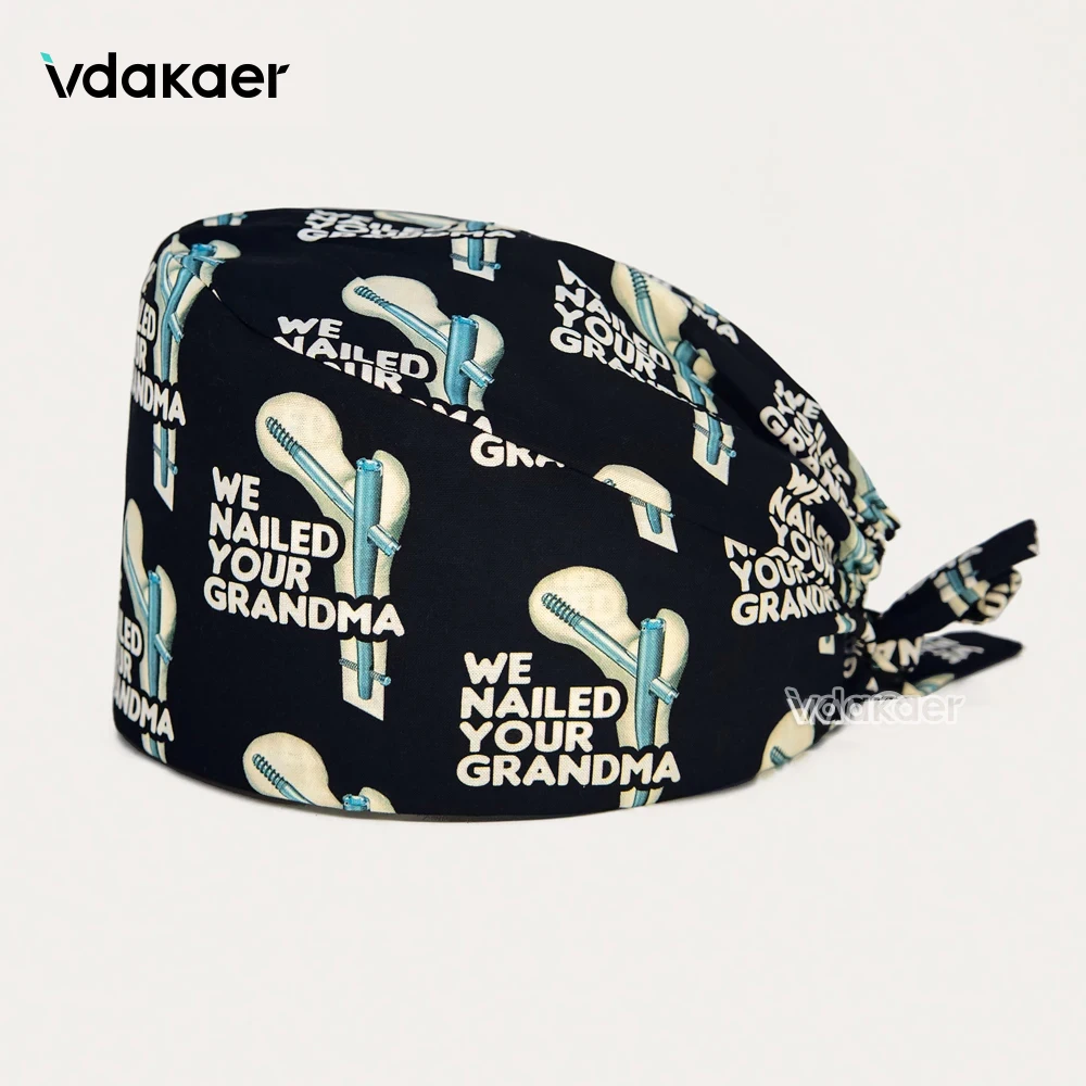 Gorro de servicio de salud con gorros quirúrgicos para médicos, gorro exfoliante con estampados médicos, gorro de cabeza de enfermera 100% algodón