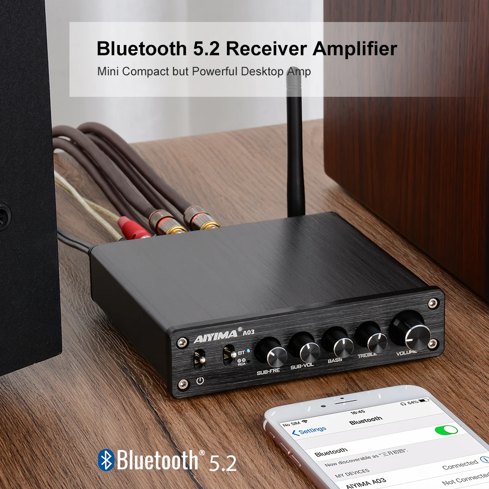 AIYIMA TPA3116 Loa Siêu Trầm Ampli Bluetooth HiFi TPA3116D2 2.1 Âm Thanh Kỹ Thuật Số Bộ Khuếch Đại Công Suất 50Wx2 + 100W Âm Thanh Amplificador A03