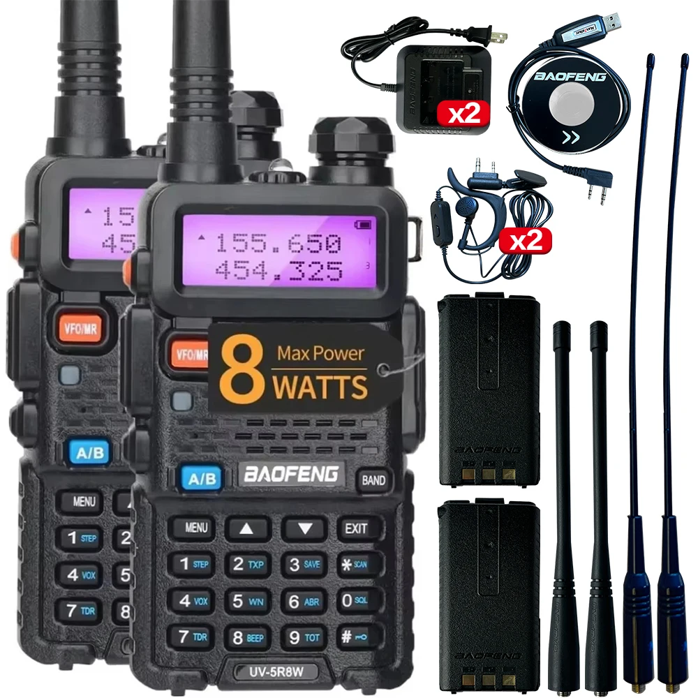 1/2PCS BaoFeng UV-5R 8W Tri-Power Walkie Talkie High Power Dual Band Long Range 128 CH Portable Handheld UV 5R Ham Two Way Radio