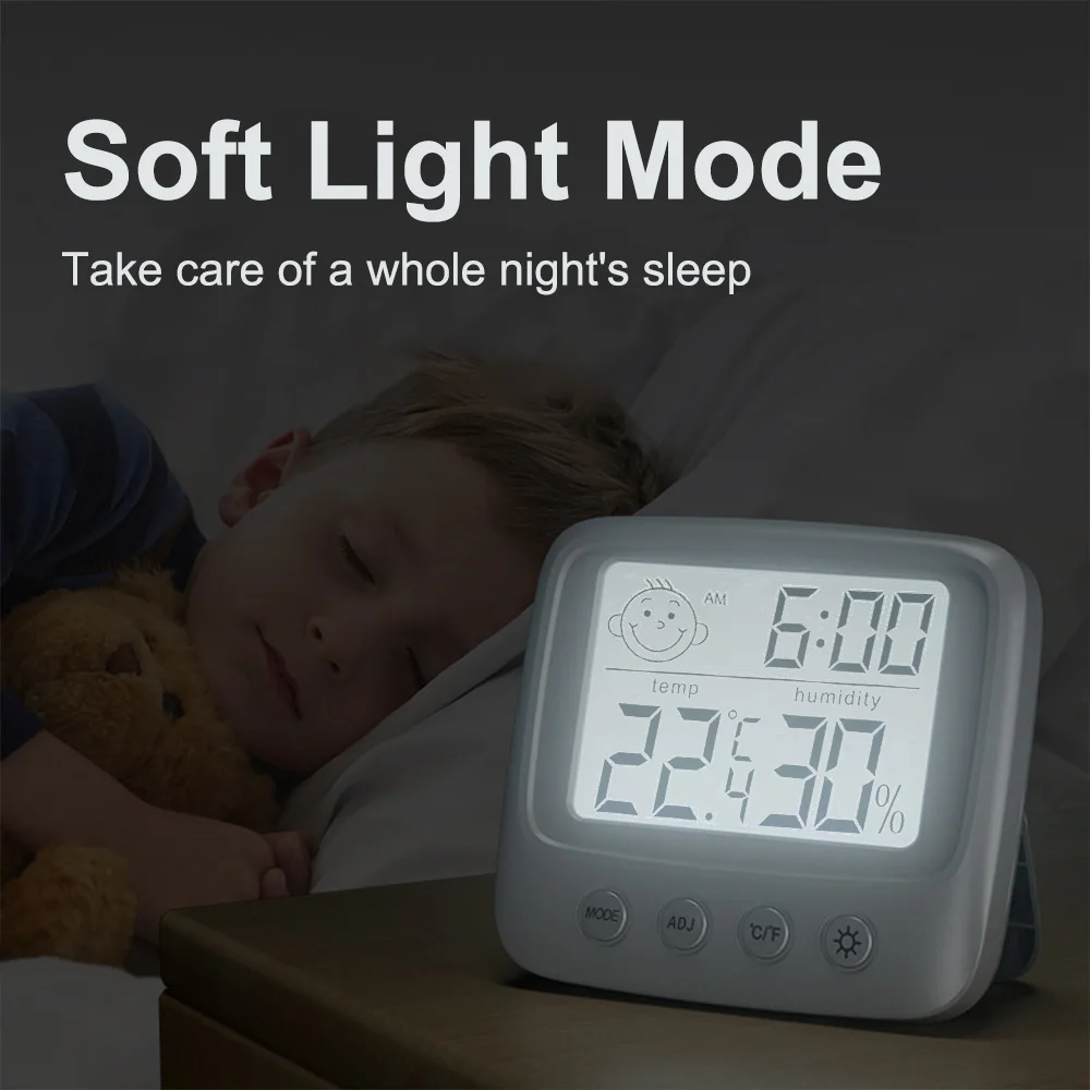 Misuratore di temperatura e umidità per la cameretta dei bambini per uso domestico, misuratore ad alta precisione con schermo digitale LCD retroilluminato a parete o in piedi