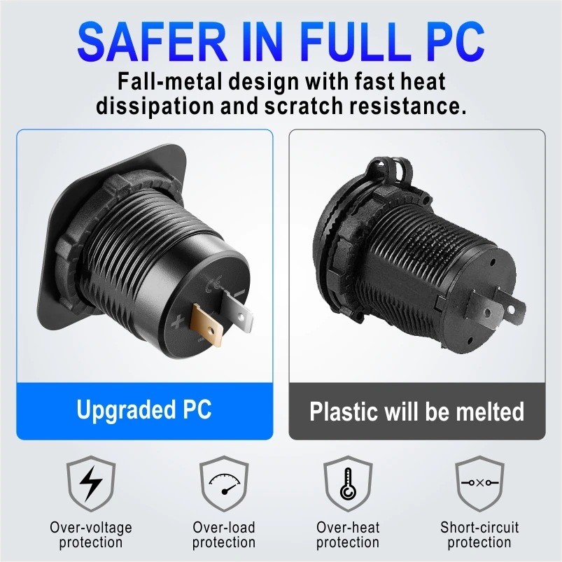 Автомобильное зарядное устройство PD3.0 и QC3.0, два порта USB C со светодиодной подсветкой, быстрая зарядка 12 В/24 В для адаптера Moto