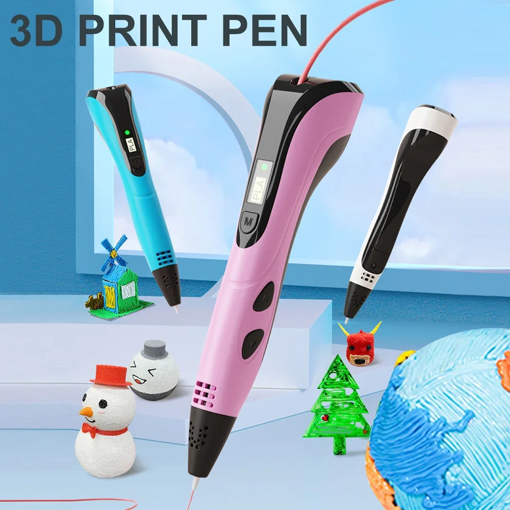 2022 novo conjunto de caneta de impressão 3d para crianças crianças aniversário da criança natal criativo diy presente display lcd com filamento pla