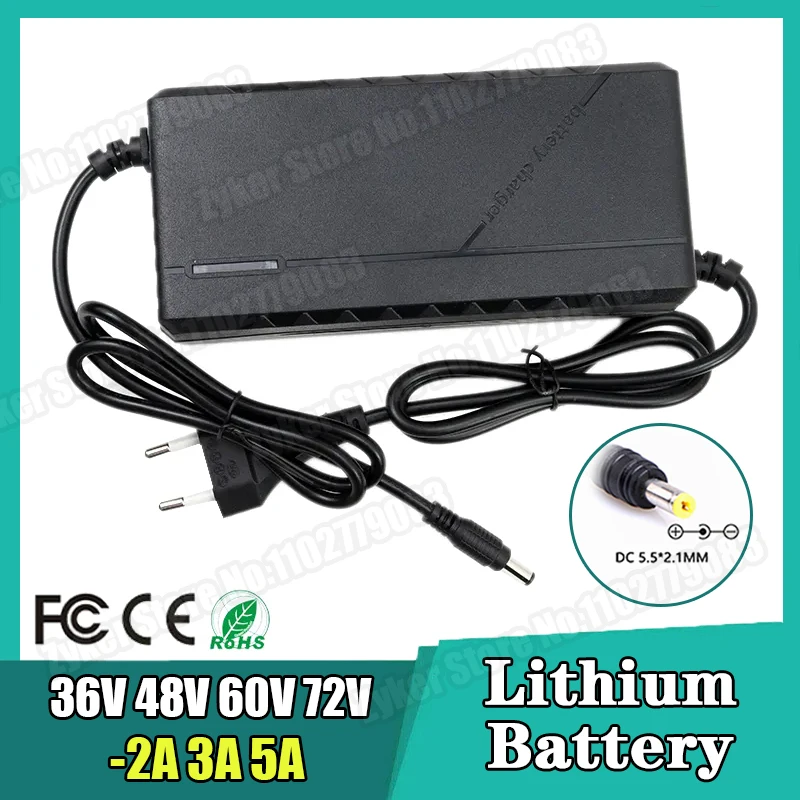 Cargador de 36V 48V 60V 72V 2A 3A 5A paquete de batería de litio 42 54,6 67,2 84V 10 13 16 20S DC UE carga rápida inteligente