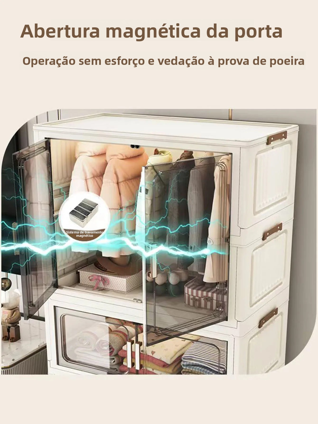 Armário de armazenamento dobrável, organizador de armário multiescena para casa, escritório, cozinha, banheiro, economizador de espaço com portas