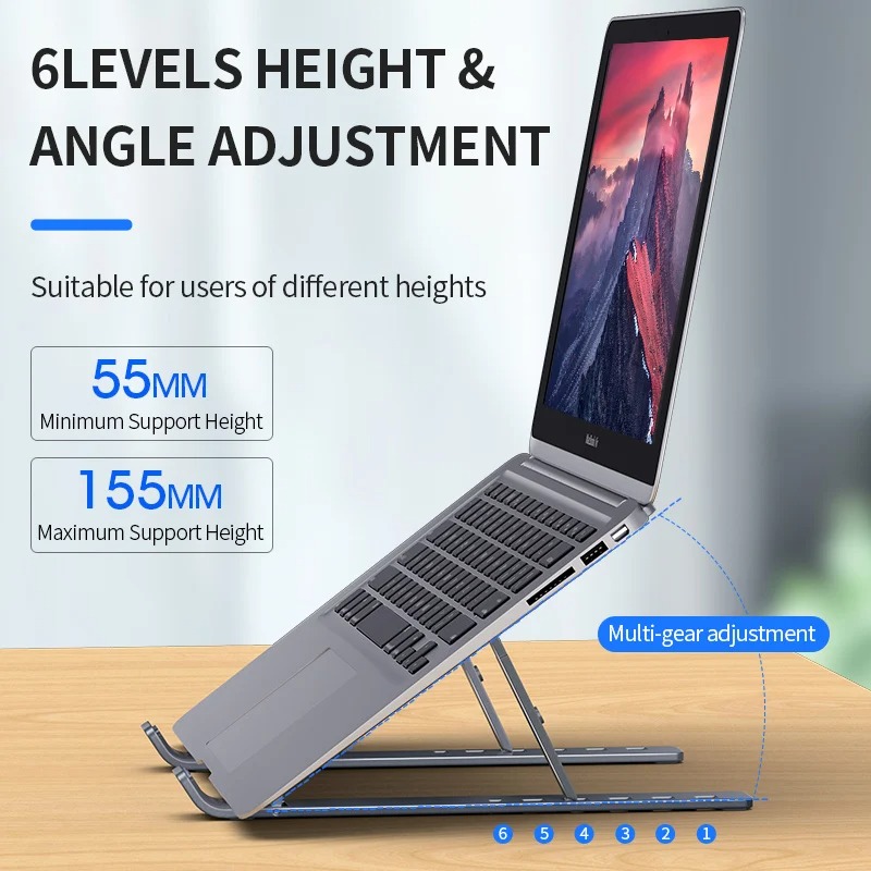 Soporte plegable para ordenador portátil, Base de soporte ajustable para portátil, soporte de aleación de aluminio para Macbook, accesorios para ordenador portátil y PC