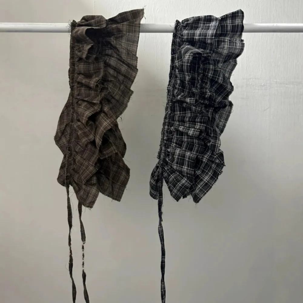 Hip-hop Layer Outfits Plaid Skirt Shirt Extender Sweet Lace Up Hip Scarf Korean Style Y2K Ruffled Edge Waistband