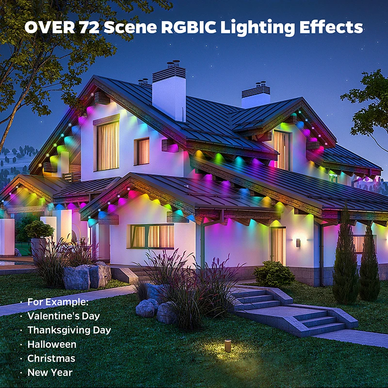 300FT 180LED 영구 처마 LED 조명 야외 방수 RGB 문자열 조명 DIY 장면 크리스마스 생일 휴일 파티 조명