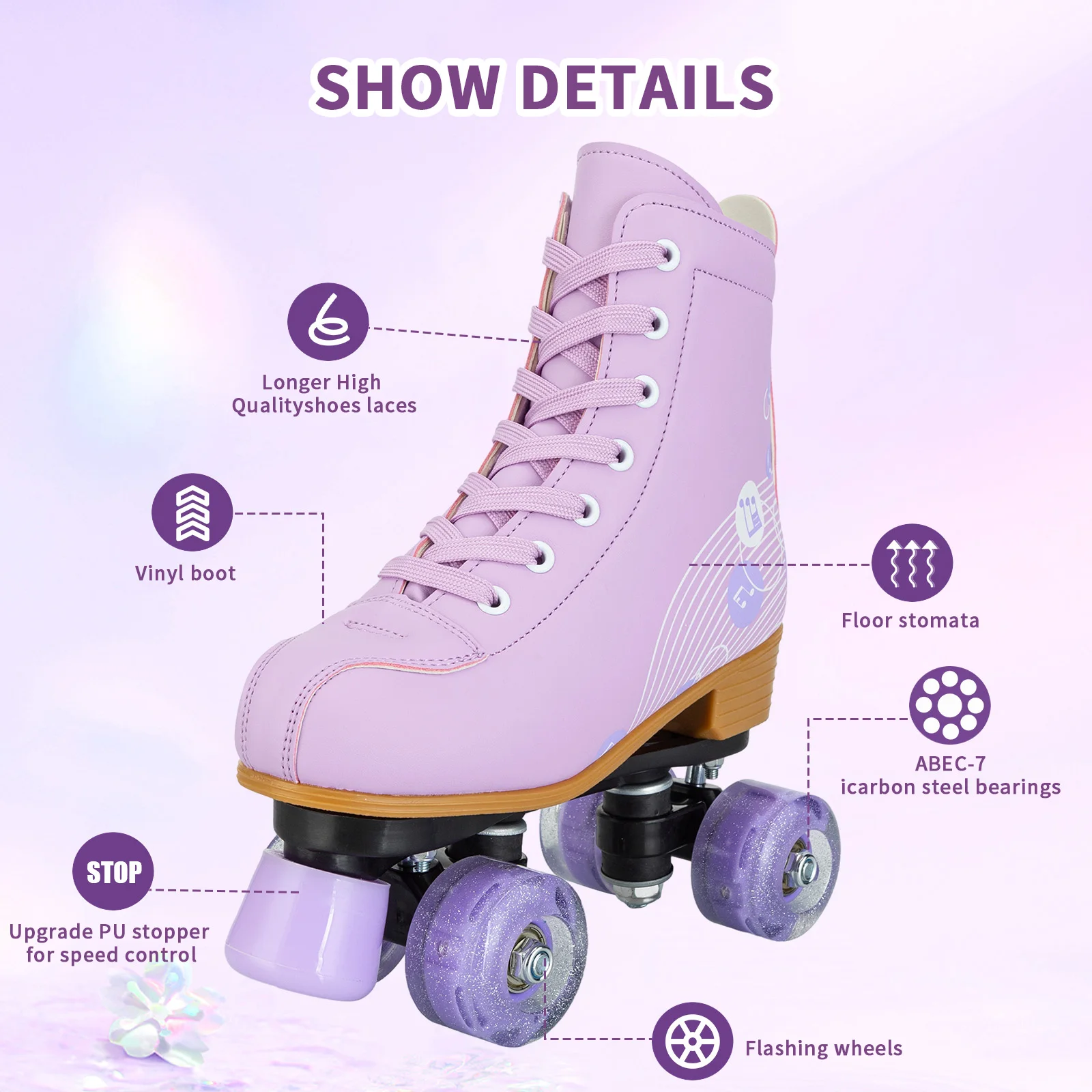 ผู้หญิงคู่แถว Roller Skates PU หนัง Breathable 4 ล้อรองเท้าสเก็ตกลางแจ้งเลื่อนสเก็ตรองเท้าผ้าใบขนาด 37 38 39 40 41