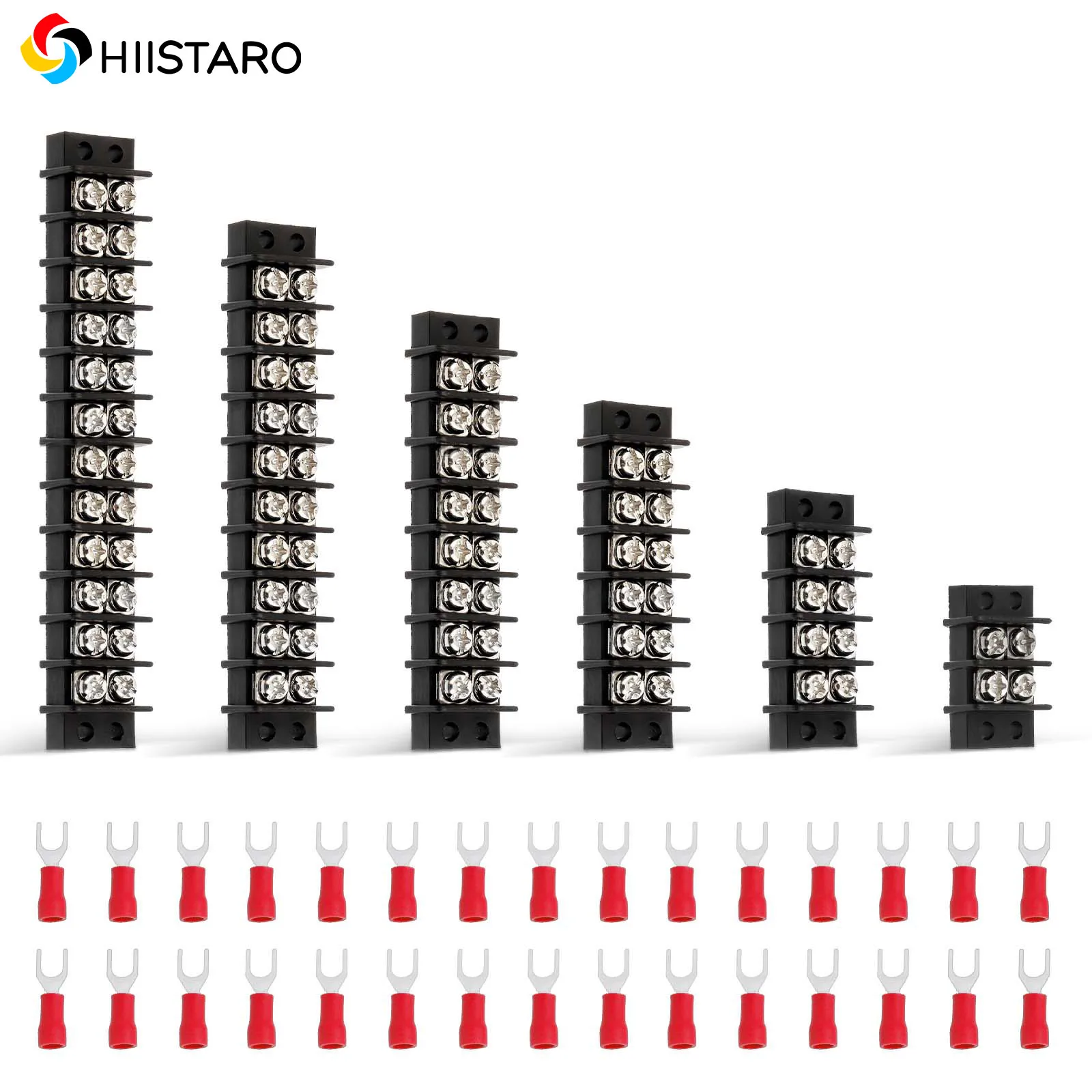 3sets Dual Screw Terminal Block Strips 2 4 6 8 10 12 Positions With 16-14AWG Insulated Fork Wire Connectors