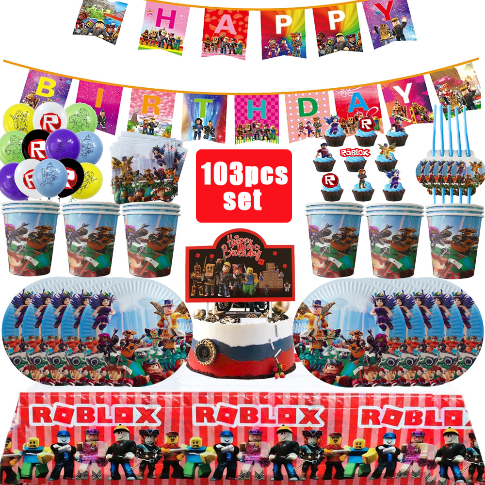 Roblox decoración de fiesta de cumpleaños juego Roblox vajilla mantel globo pastel Topper telón de fondo bebé Showe juguete suministros para fiestas