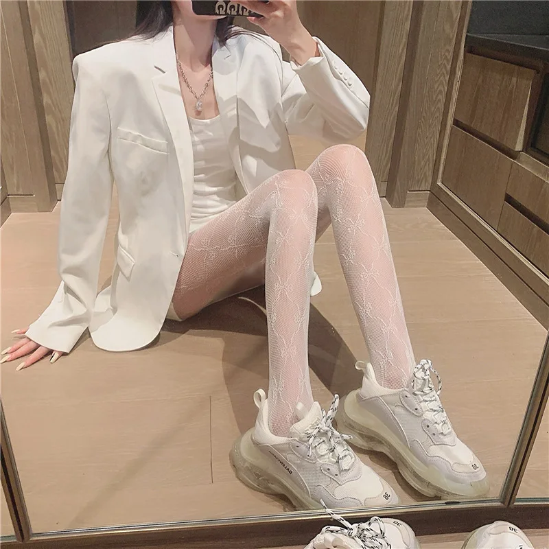Clássico lolita oco para fora meias de malha de renda meia-calça quente japonês lolita retro rattan preto branco meia