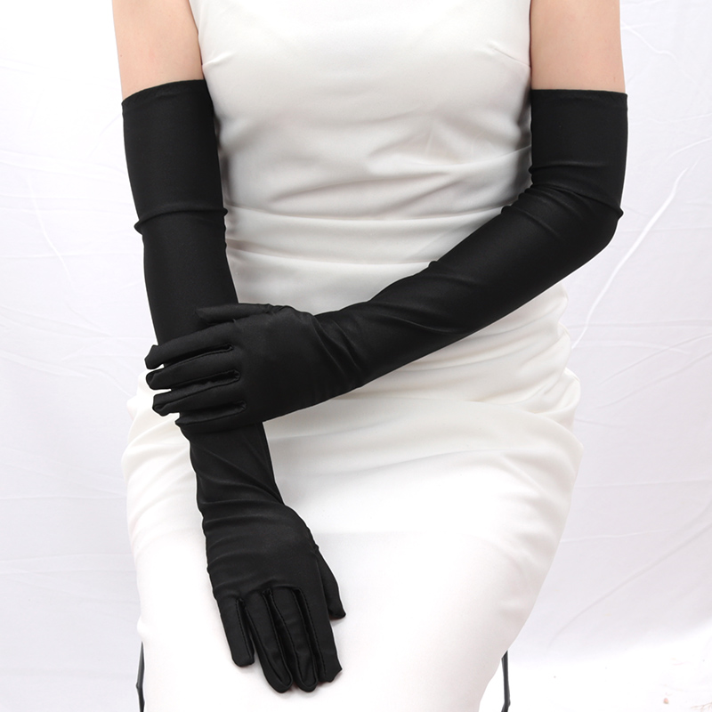 Women Long Gloves Finger Elbow Protection Opera Evening Party Prom Costume Adult Fashion Accessories Breathable Black Mittens
