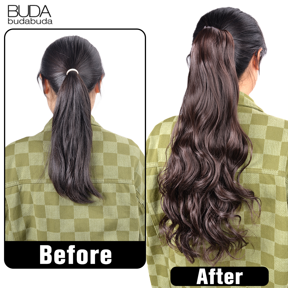 Extensión de cola de caballo ondulada larga sintética, pinza para el pelo, extensión de cabello de cola de caballo para mujeres, peluca de cola de caballo, estilo rizado BUDA