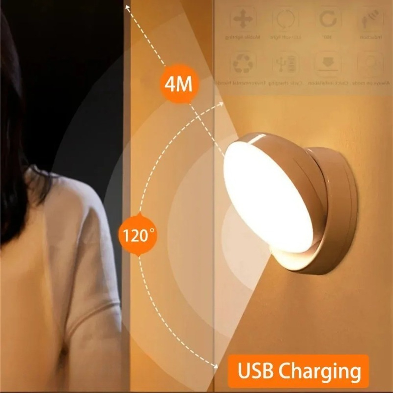 Luz LED nocturna con carga USB, inducción humana inteligente para mesita de noche, armario de casa, iluminación con Sensor de movimiento, lámpara Led