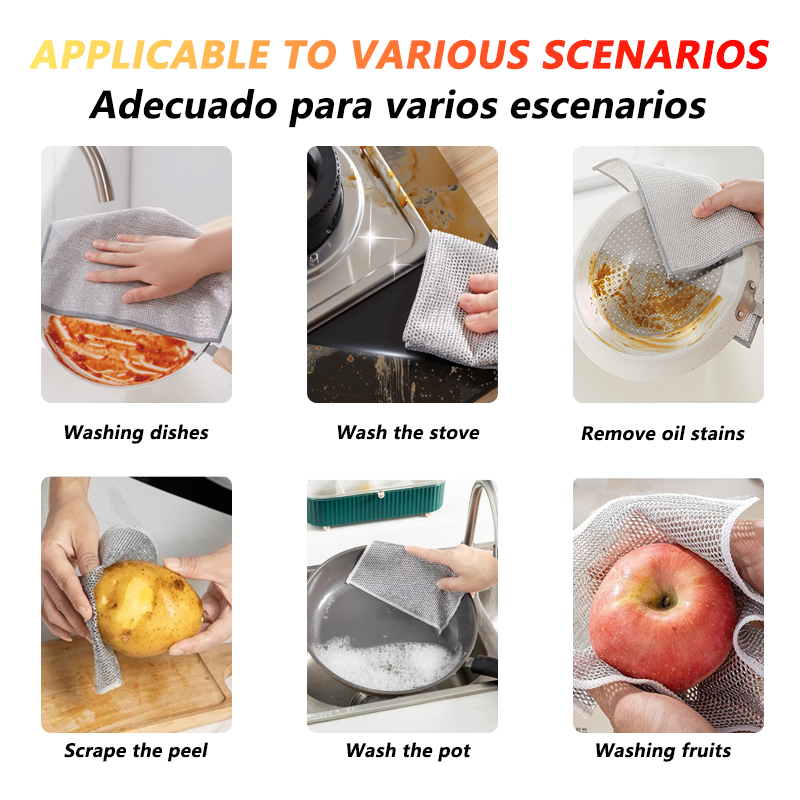 Magic Cleaning Cloth Multipurpose Wire Miracle Cleaning Cloth Innovative Dishwashing Net Hand Towel for Kitchen Dishwashing Grid